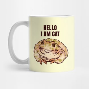 funny polite cute  green spotted toad but it is a cat / hello i am cat text Mug